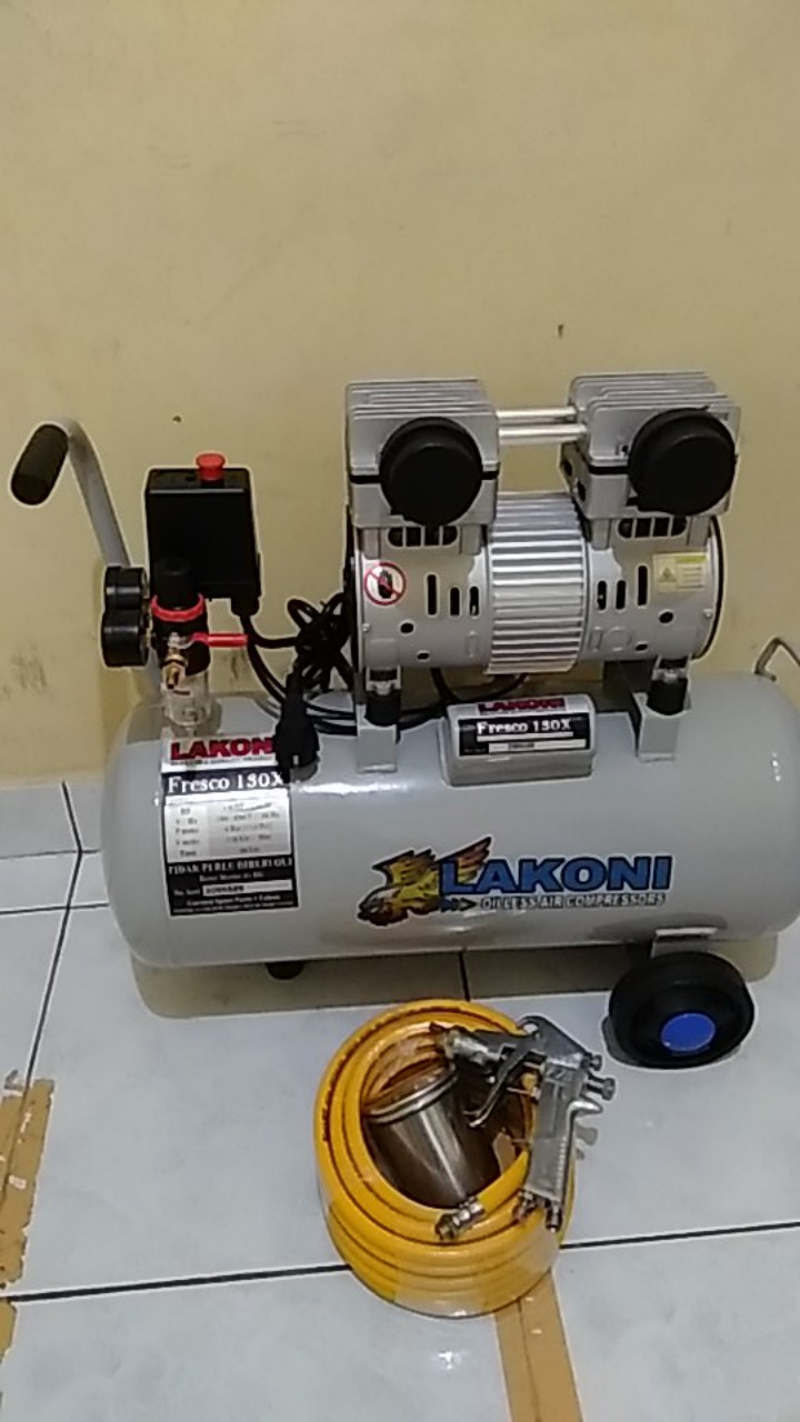 Kompresor Lakoni Fresco 130x Oilless +spraygun F75+selang 10metera