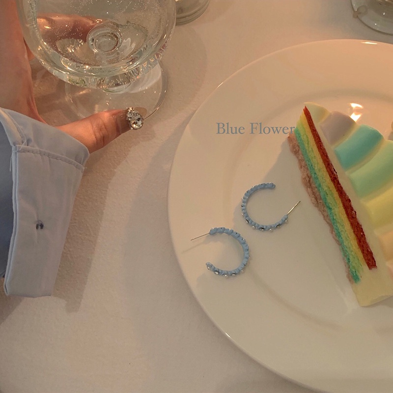 Anting Tusuk Motif Bunga Warna Biru Untuk Wanita 2022