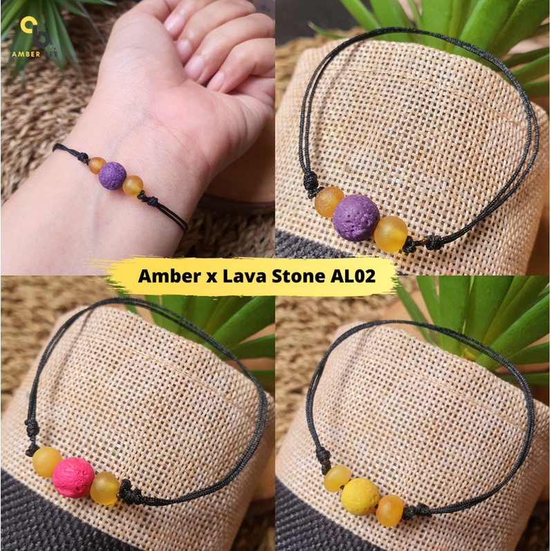 PROMO Gelang Amber Dewasa Amber X Lava Stone Adjustable AL27