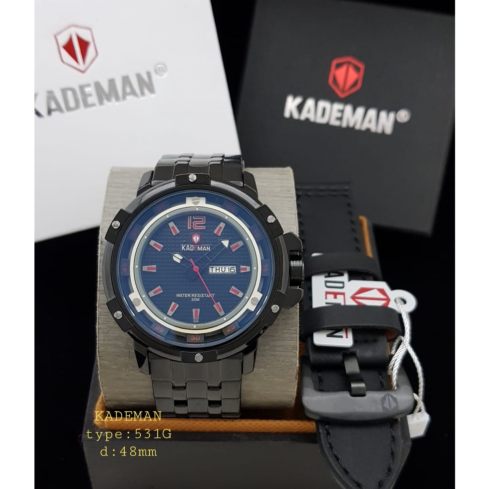 JAM TANGAN RANTAI PRIA KADEMAN TYPE 531G/ JAM TANGAN KADEMAN PRIA TYPE 531G/KADEMAN PRIA TANGGAL HARI D:48mm FREE BOX + KALAF