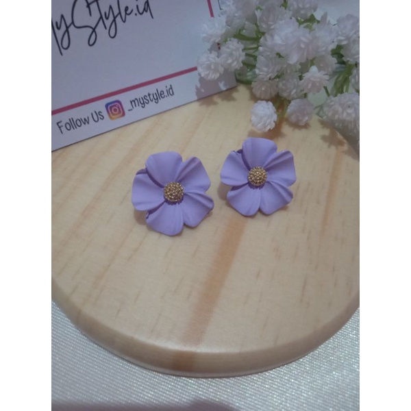 ANTING KOREA ANTING TUSUK ANTING BUNGA MINI ANTING WARNA UNGU