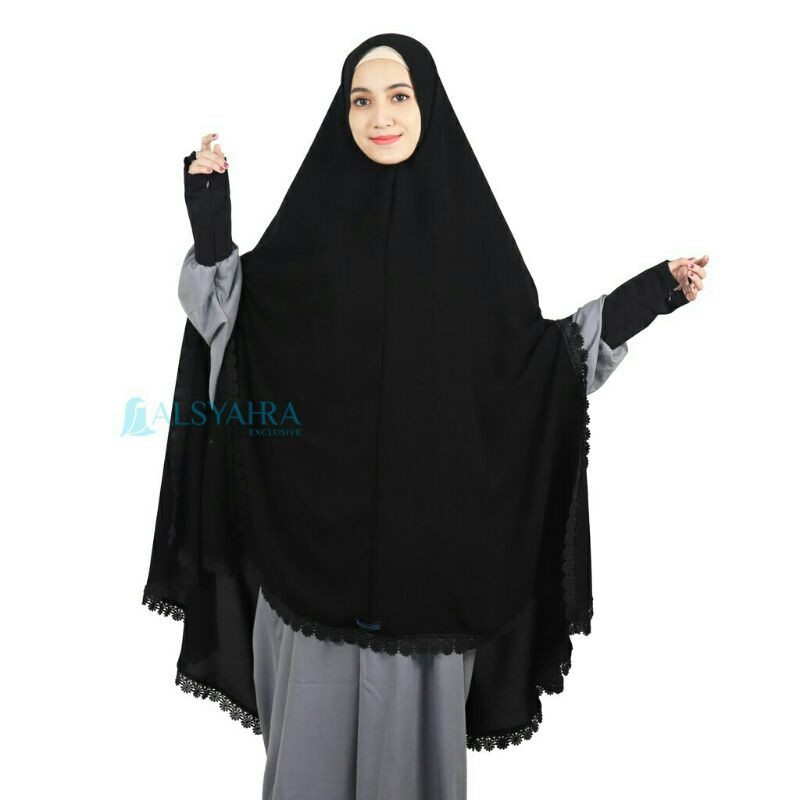 Set Khimar Handsplit Al shams Niqab Bandana Poni Jetblack Alsyahra Exclusive