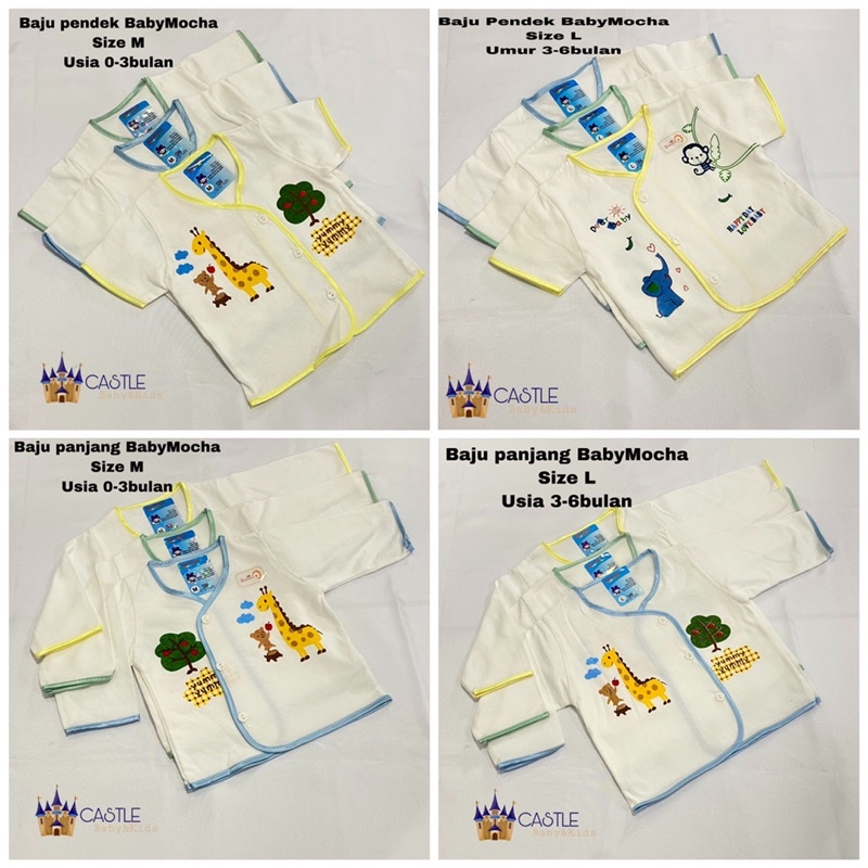 Castle - isi 3pc Atasan BabyMocha Baju Bayi NewBorn 0-3m / 3-6m Baju Putih Bis Pendek Panjang