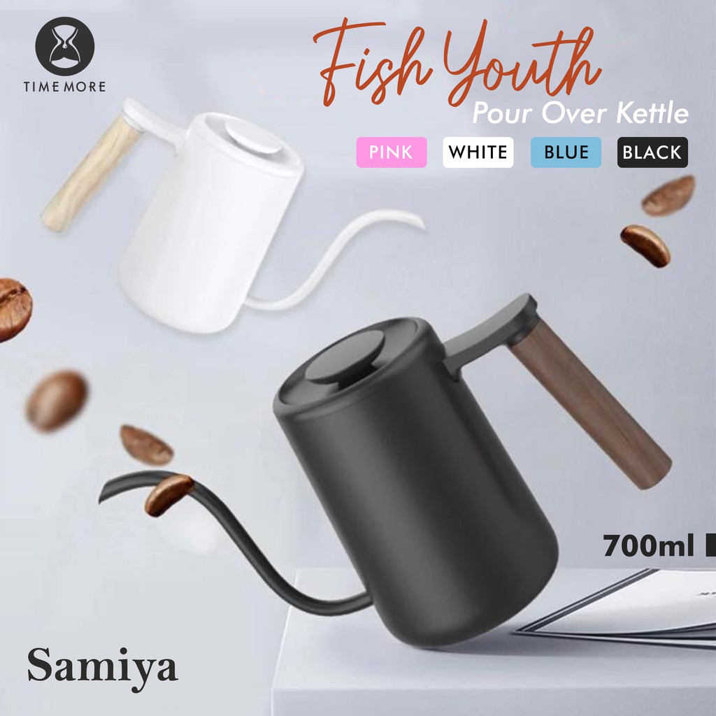 timemore fish youth pour over kettle / teko kopi goooseneck leher angsa V60 wooden handle