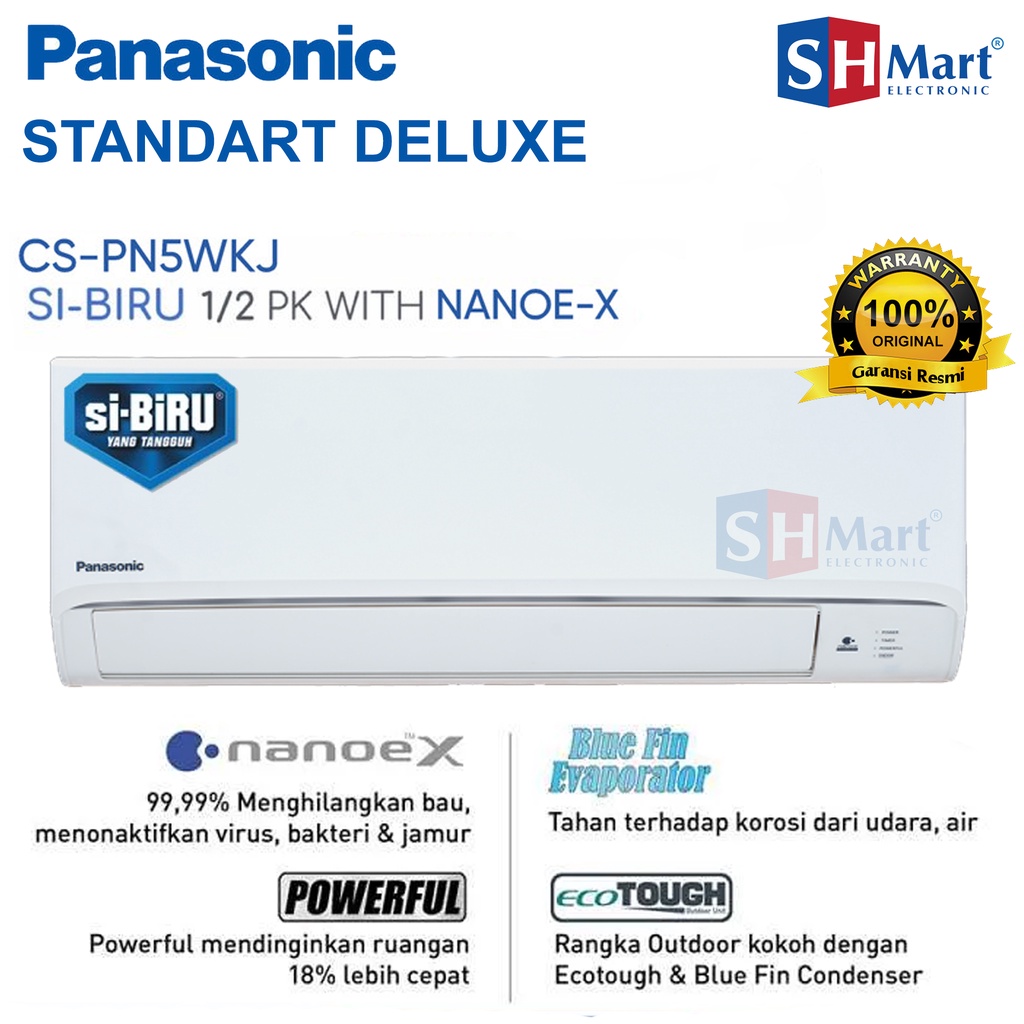 AC PANASONIC 1/2 PK DELUXE NANOE CS-PN5WKJ / PN5WKJ BLUE FIN GARANSI RESMI