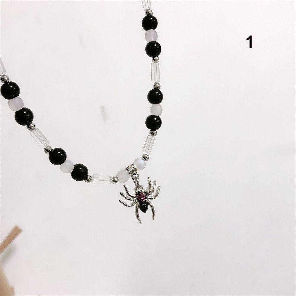 Lily Spider Pendant Charm Wanita Goth Vintage Manik Bulat Klavikula Kalung