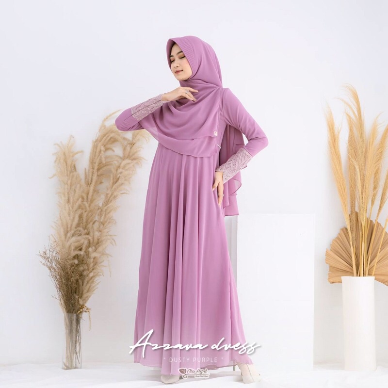 GlizHijab | Azzarah Dress - Dress Only Premium Bahan Cerutti Babydoll Gaun Muslimah Dress Umroh Syari Size XS - JUMBO-2
