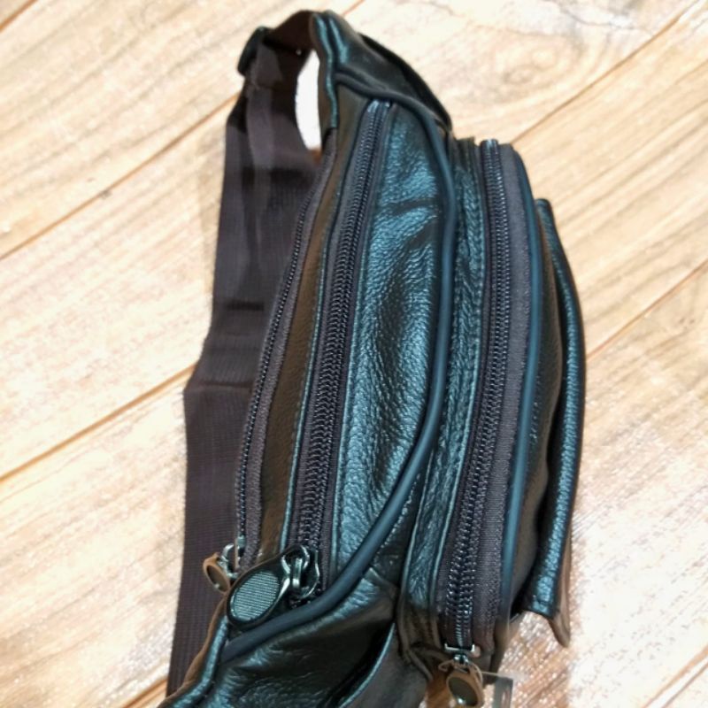 Tas waistbag kulit tas pinggang kulit sapi asli tas jeep selempang kulit pria