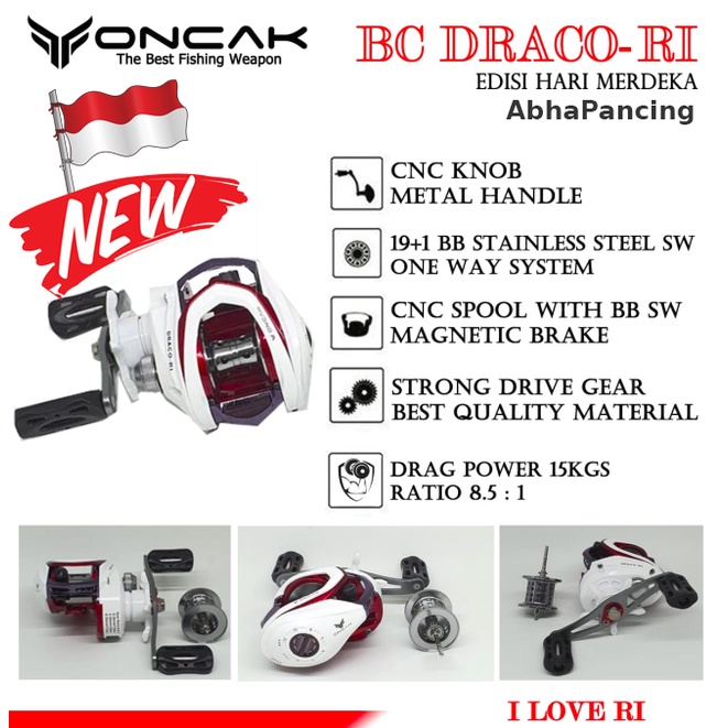 Reel BC Oncak Draco-RI SW 15 Kg 19+1 Bearing 8.5:1 Handle Kiri Double Spool Shallow Bait Casting Ori