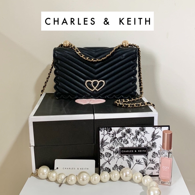 [preloved] CHARLES & KEITH GIFT BOX with Black Shoulder Bag / Sling Bag / Crossbody Bag with perfume
