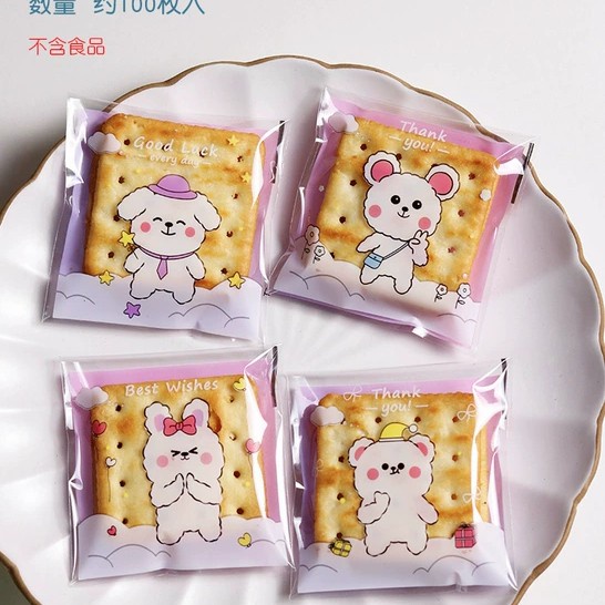 cute self adhesive cookies packaging bag 10x10 kantong bungkus biskuit