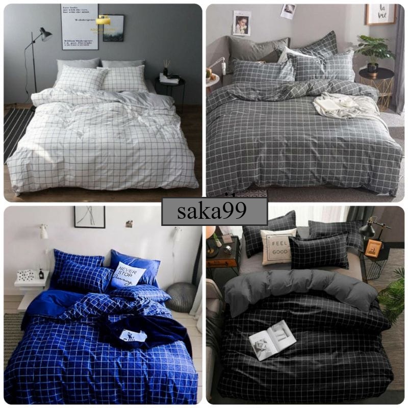 Bedcover Aesthetic 200x220Cm 180x220Cm Kotak Hitam Abu Putih Biru Uk Single Dan Double