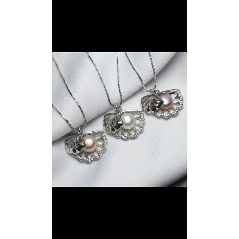 kalung Liontin kerang| kalung Liontin Rhodium kerang Mutiara tawar