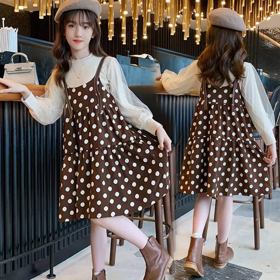 Setelan Overall Dress Anak Perempuan Polkadot