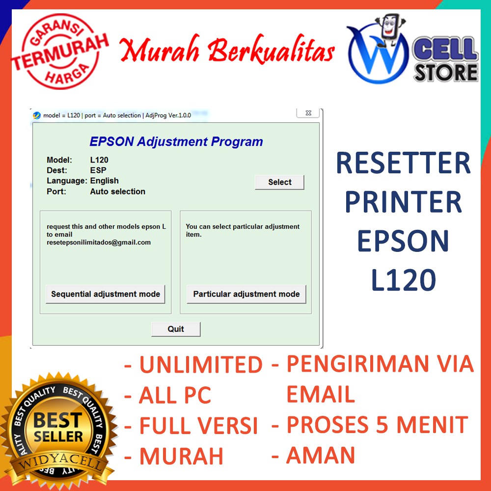 SOFTWARE RESETTER/ RESET / RESETER PRINTER EPSON L120 L121 UNLIMITED AKTIVASI FULL VERSION BANYAK PC