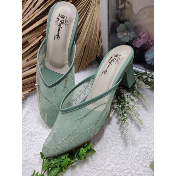 sepatu Johana Sage green tinggi 7cm tahu