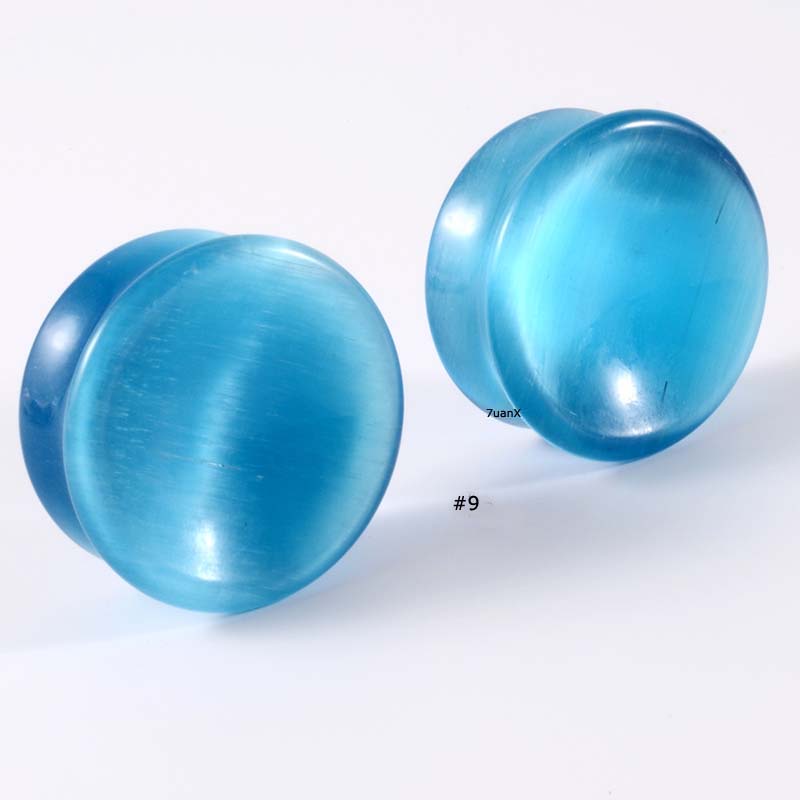 2pcs Anting Plug Batu Alam Mata Kucing Untuk Unisex