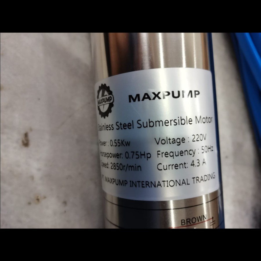 MAXPUMP 3SDM2.5/15+40m POMPA SATELIT SUBMERSIBLE PUMP KOMPLIT 40METER KABEL BIRU 550watt 0.75hp 3INCH