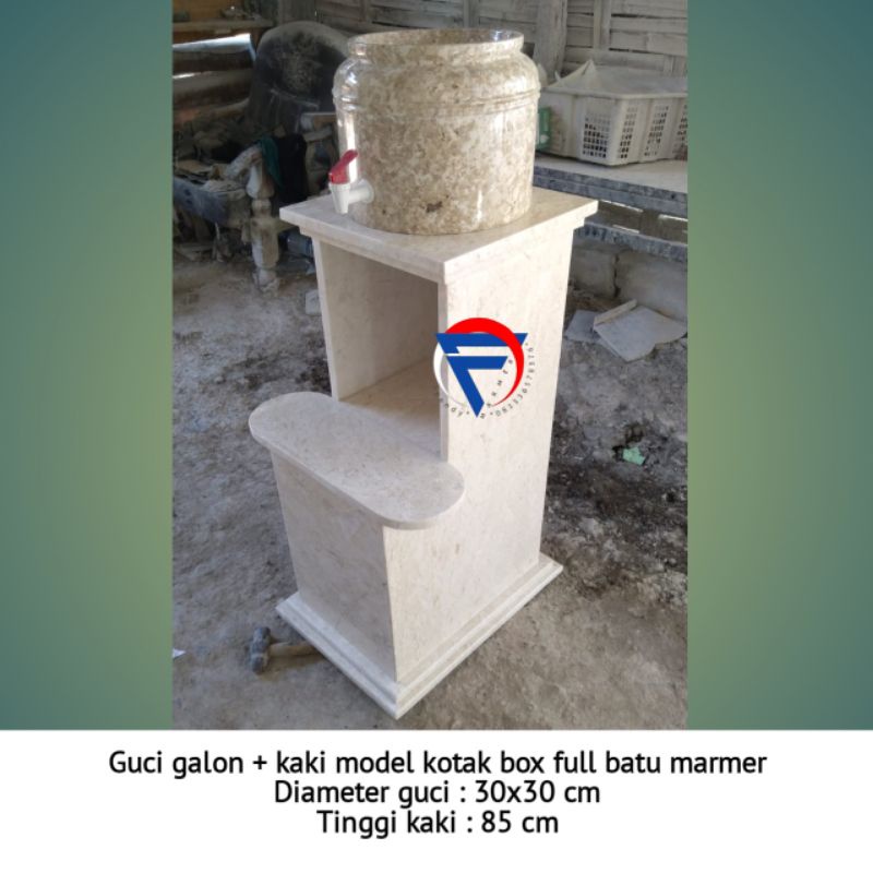 Guci tempat galon dan kaki model kotak kubus bahan full batu marmer
