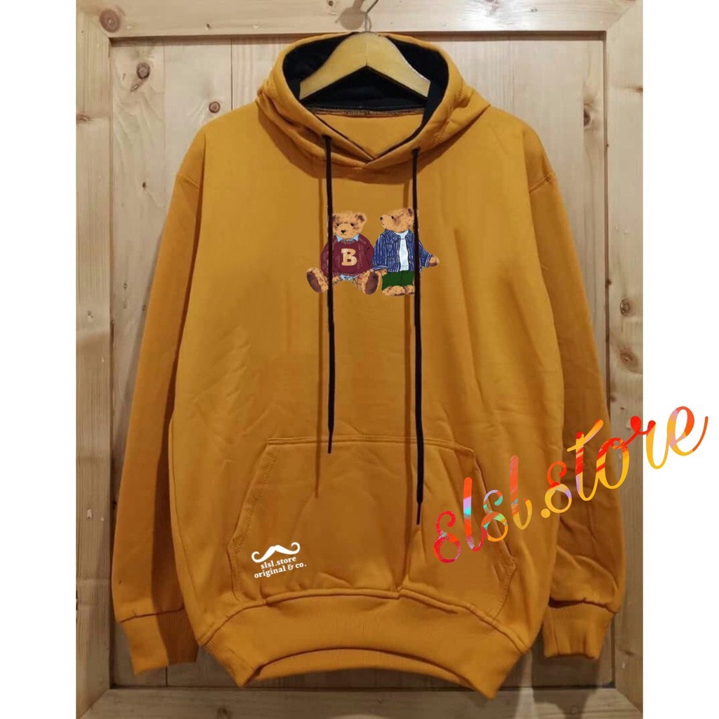 Sweter Hoodie Pria Wanita Casual Basic Distro Bahan Katun Flece Tebal Sweater Hodie Premium Warna Putih BONEKA BERUANG Switer Bear