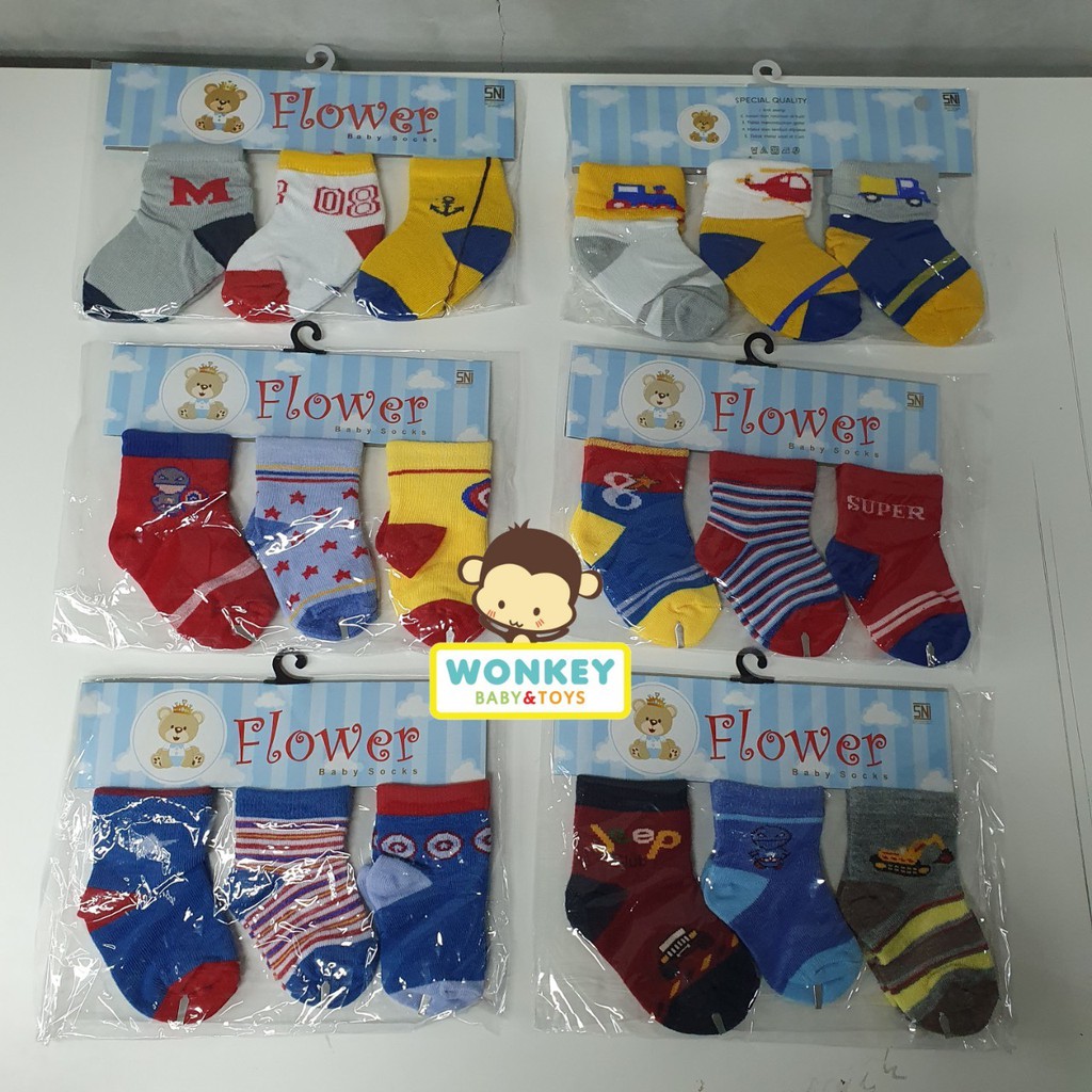 Kaos Kaki 3 in 1 Flower SNI / Kaos Kaki Baby Bayi Laki laki Wanita Unisex