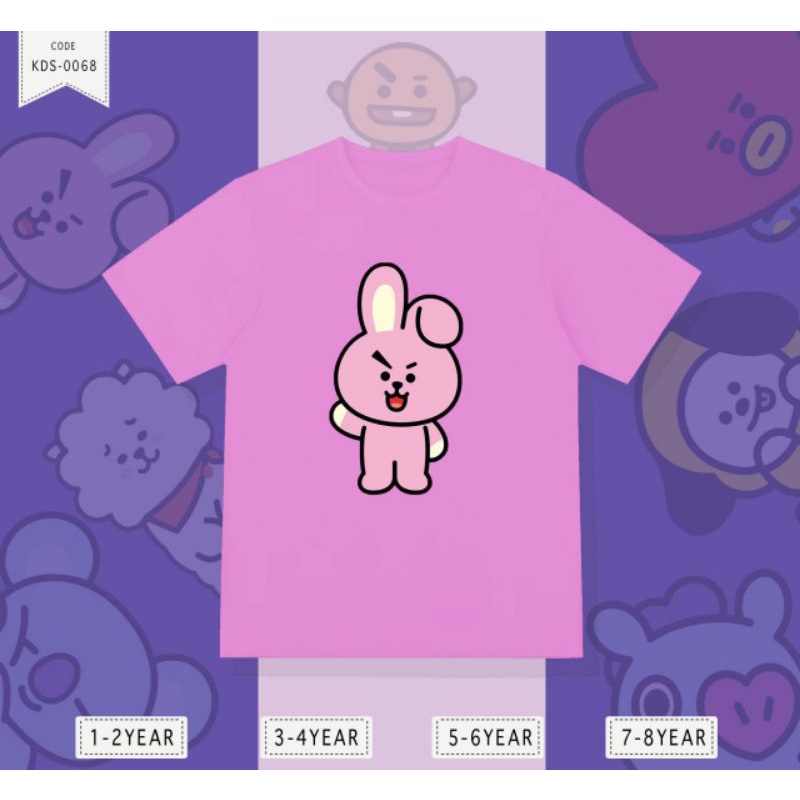 KAOS ANAK GAMBAR BT21/BTS PEREMPUAN&amp;LAKI-LAKI COTTON 24S DTF