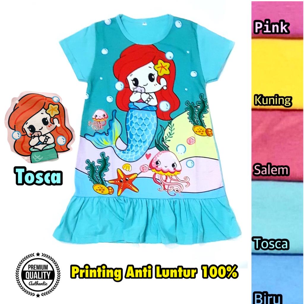 SALE 12.12 (BISA COD) COCO DRESS DASTER PRINTING DA DEDINA MOTIF MERMAID DUYUNG BTS KARTUN LUCU 1 2 