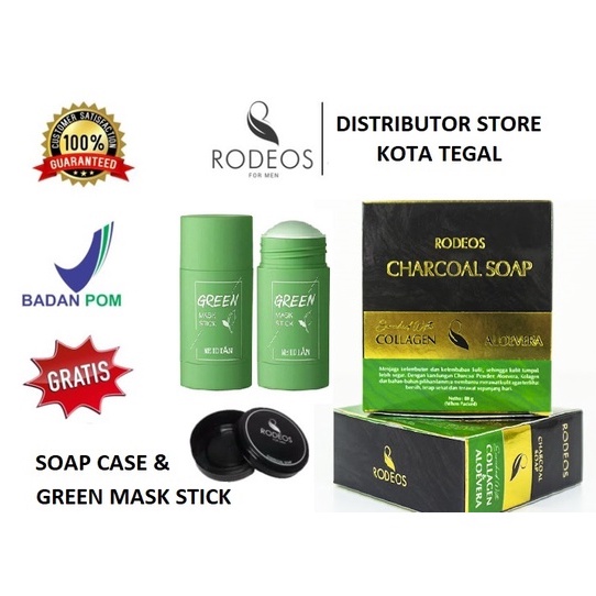 ORIGINAL !!! RODEOS Charcoal Soap | Paket Hemat 3 in 1 Rodeos+ Green mask stick + Soap Case