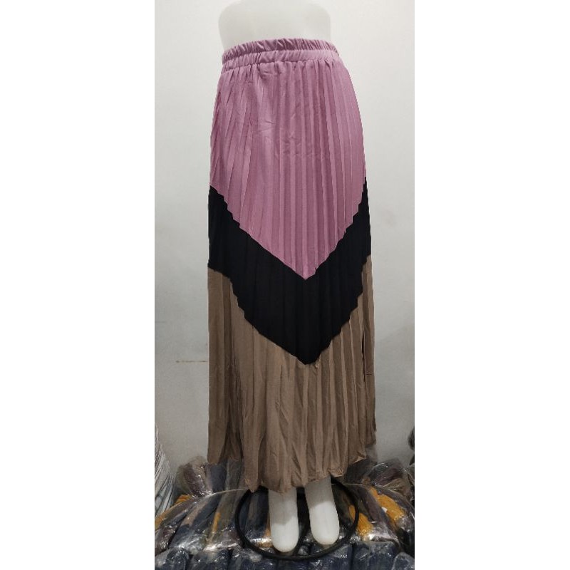 (Plisket 3 warna) ROK PLISKET BAHAN HYGET ROK PLISKET HYGET ROK MURAH ROK PLISKET TEBAL ROK PLISKET KOMBINASI