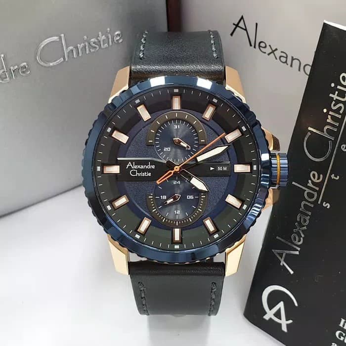 jam tangan pria alexander cristie original ac6507 blue rosegold