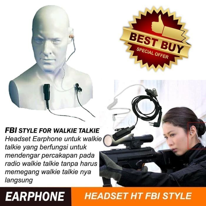 BAROKAH GAMIS Headset Gaya FBI Untuk Walkie Talkie Baofeng or HT Taffware Earphone