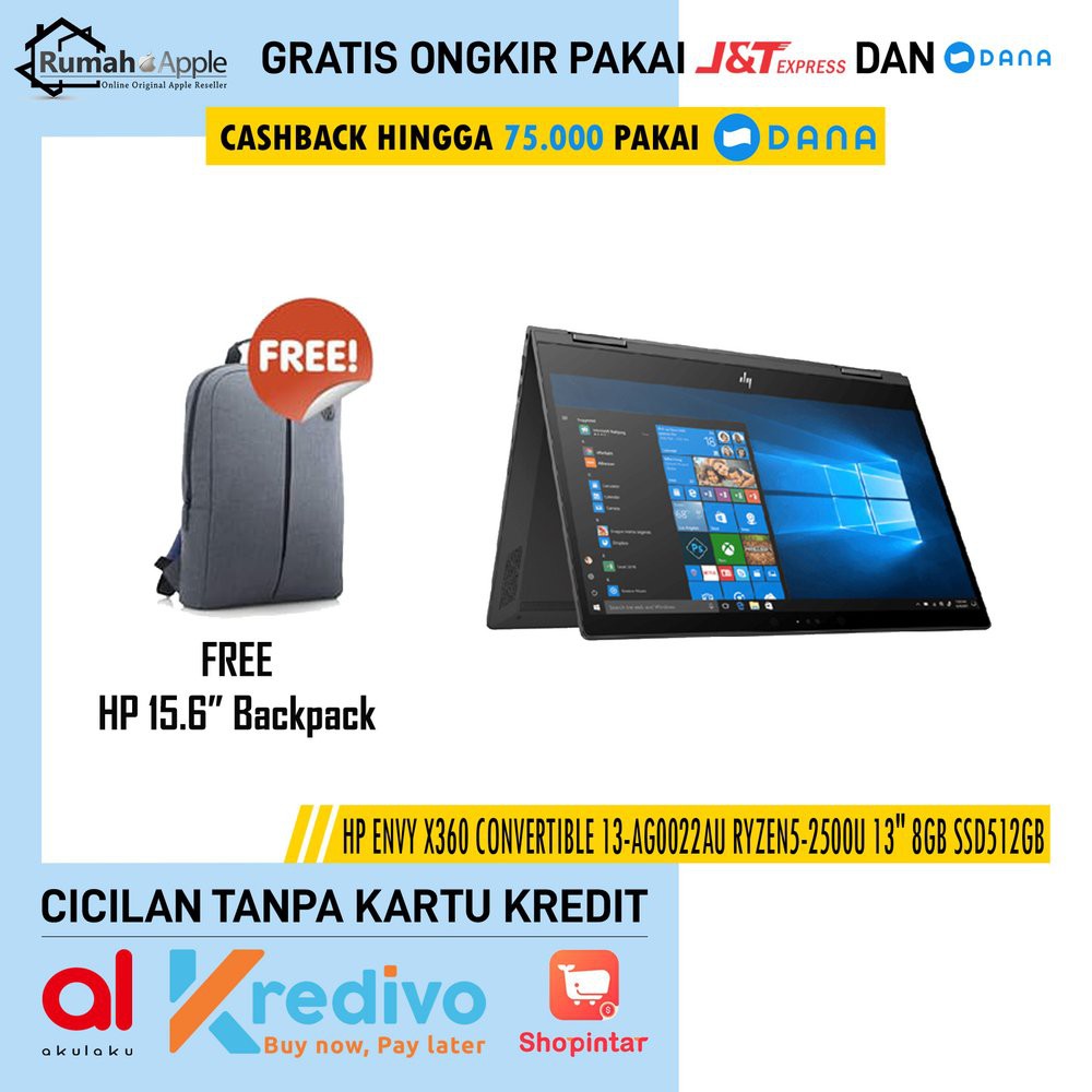 Dijual Laptop HP ENVY x360 Convertible 13-ag0022AU 13 Inch Ryzen5 8GB 512GB SSD Murah