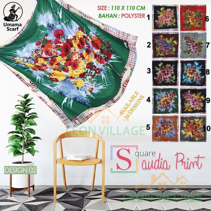 Kerudung SAUDIA PRINT A2 UMAMA Hijab Jilbab Segi Empat Motif