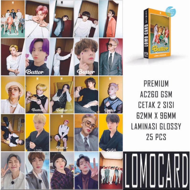 Jual LOMO CARD BTS BUTTER YELLOW PREMIUM 2 SISI GAMBAR ISI 25