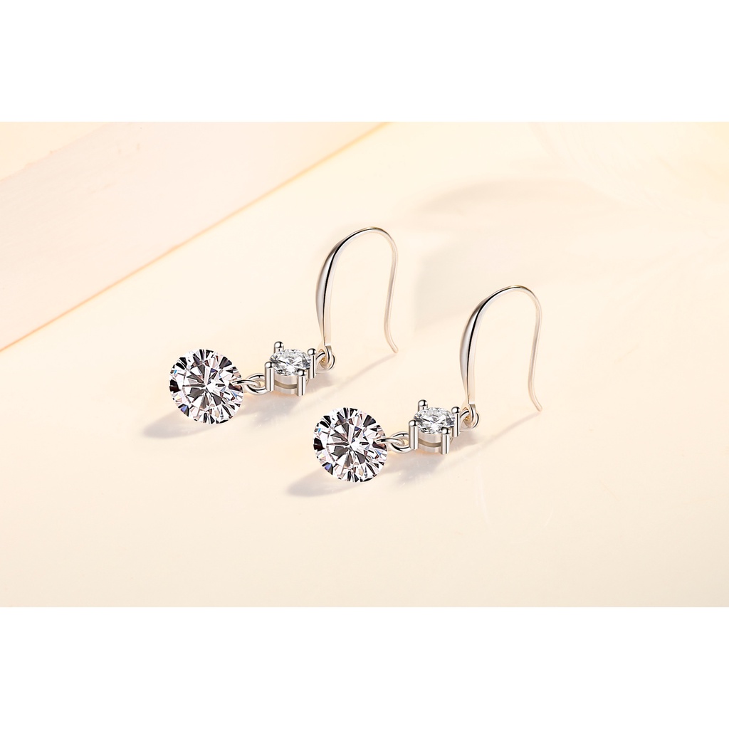 Anting Perak 925 Wanita Transparan Anting-Anting Berlian Bulat Perhiasan Fashion