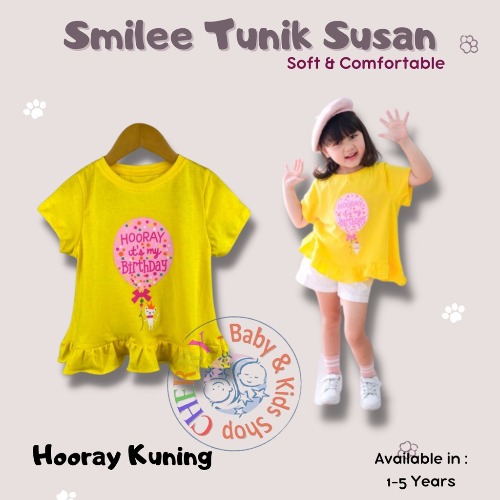 Tunik Anak Smilee Susan Banyak Warna 1 - 5 Tahun Tunik Anak Atasab Ruffle Anak Bayi Lucu CBKS-Susan Tunik Kuning