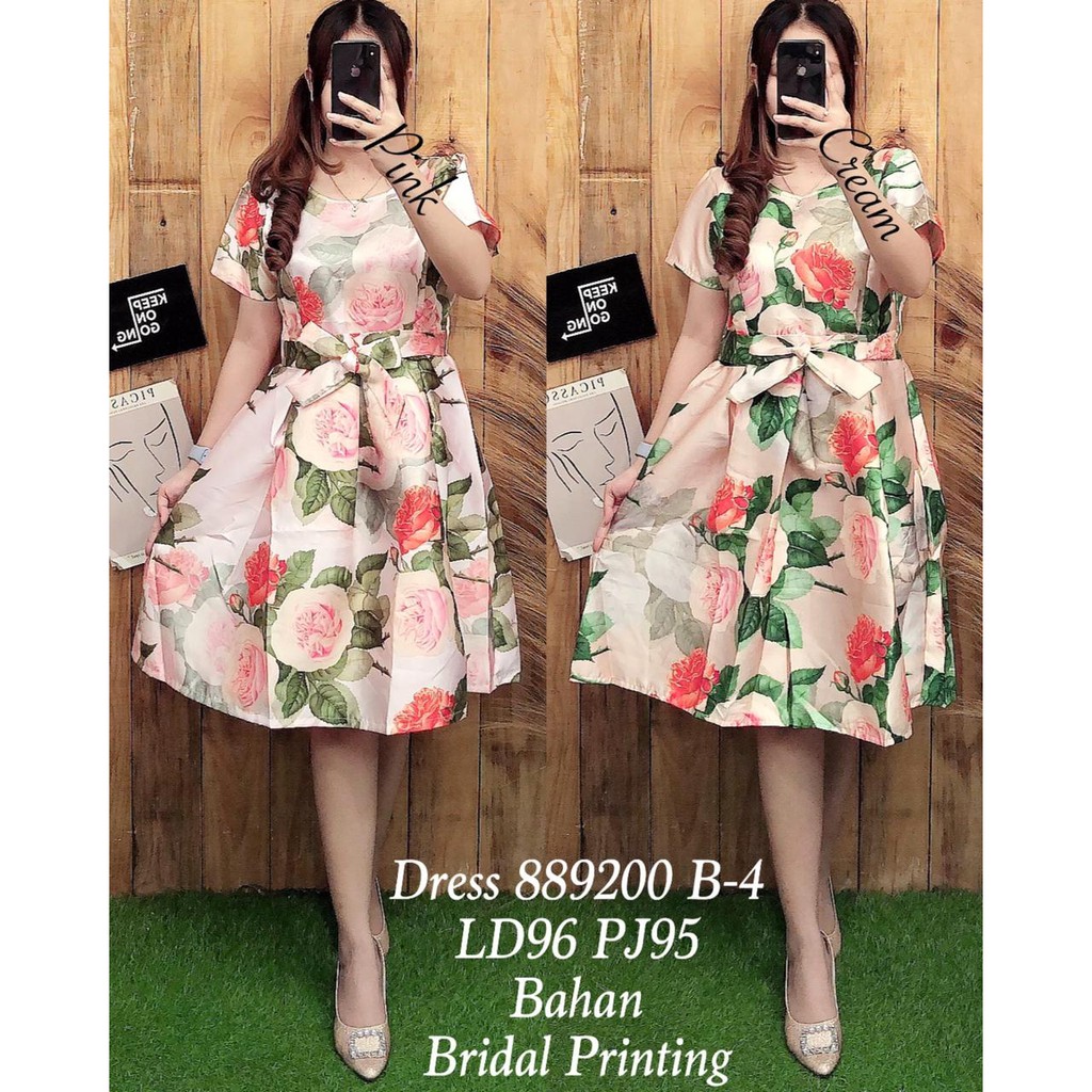 SEO 889200B - Midi Dress Bridal Premium | Dress Bunga Wanita Lengan Pendek | Ukuran Size LD 96