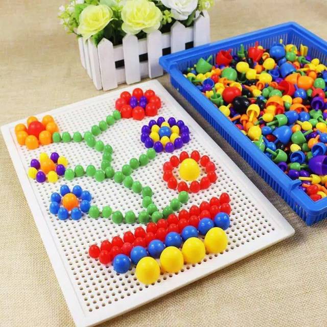 ~COD~ DO-M14 Mainan Edukasi Anak Creative Mosaic Susun Paku 3D Puzzle Block Papan Paku Jamur 296pcs-4