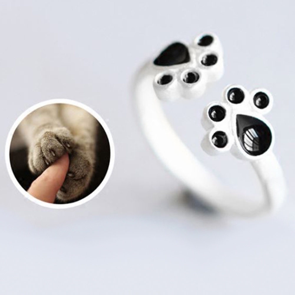 Hu Hu Hu Hu Hu Alat Bantu Pasang Kacamata♡ Cincin Open Ring Motif Telapak Kaki Anjing / Kucing Lucu Untuk Wanita