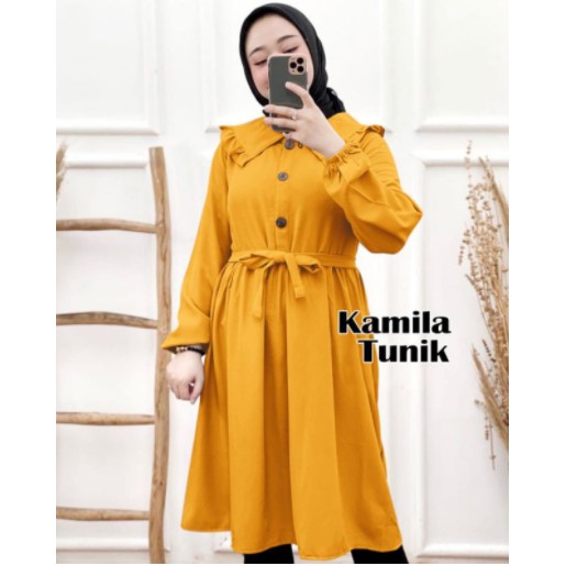 Tunik Remaja Kekinian 2021 Long Tunik Kamila Polos Atasan Wanita Muslim Cantik Bahan monalisa bunga