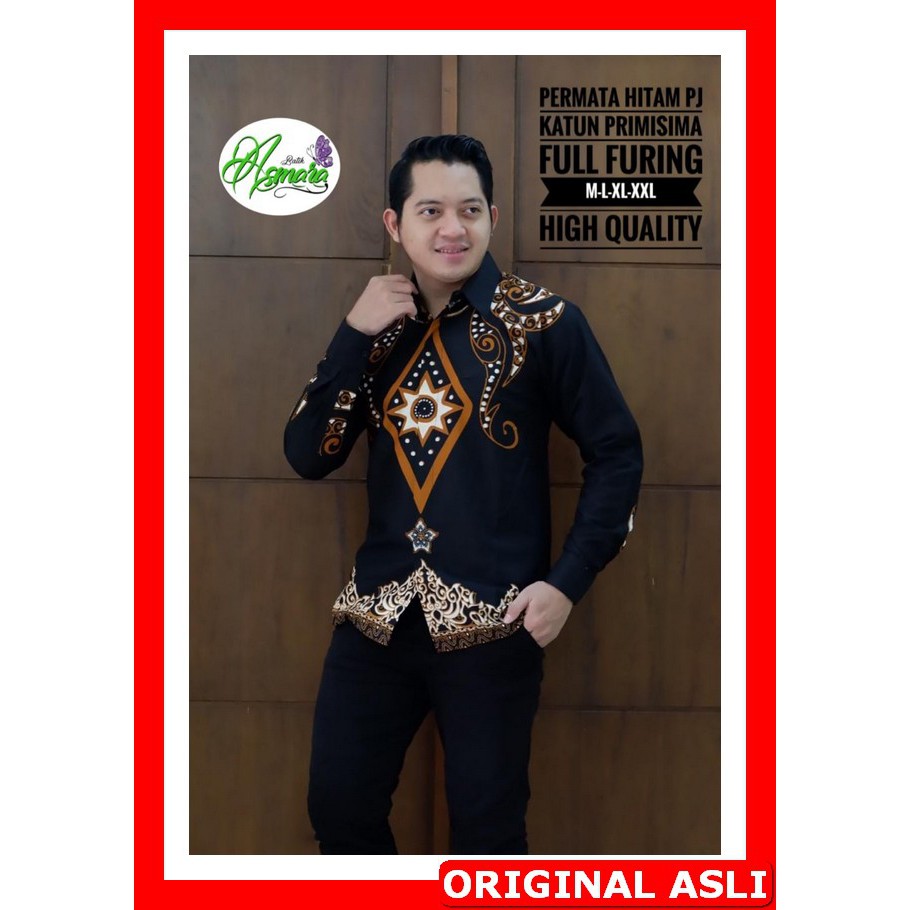 PROMO BATIK PREMIUM MODERN KEMEJA BATIK SOLO Lengan Panjang Lapis Furing Asmara Permata Hitam Rajasw