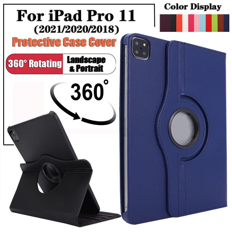 Untuk iPad Pro11 (2021 /2020 /2018) Tablet Flip Casing Untuk iPad Pro 11-inch 3rd 2nd 1st generation Fashion360° Rotating Stand Leather Case Penutup Pelindung Shockproof