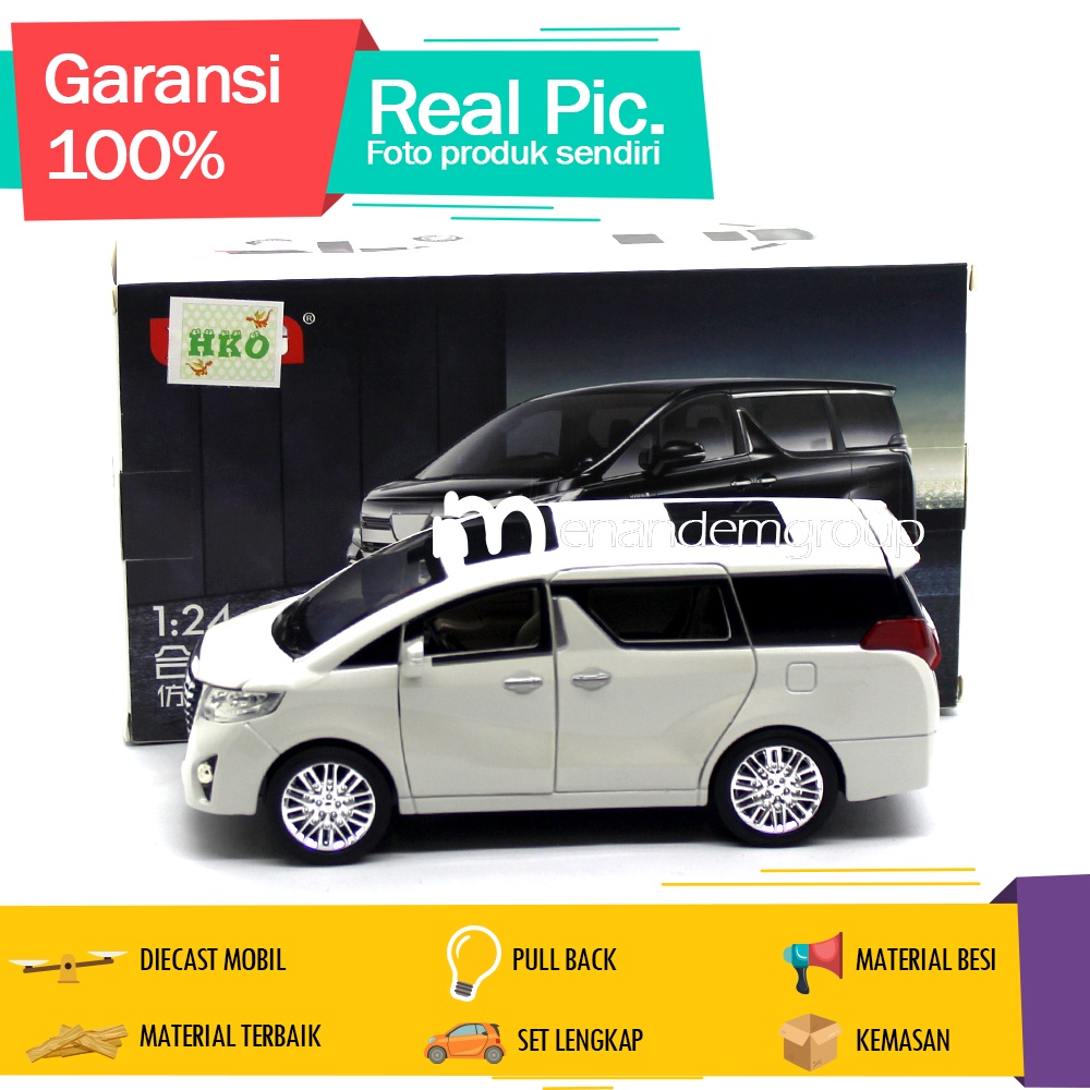 Diecast Miniatur Mobil Metal Mainan Mobil Toyota Alphard 1/24 Besi Pullback