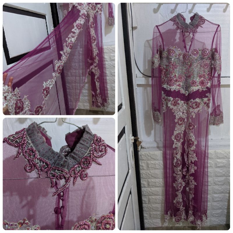 Preloved Kebaya Pengantin Ungu Anggur - Full Payet dan Bordir Tempel