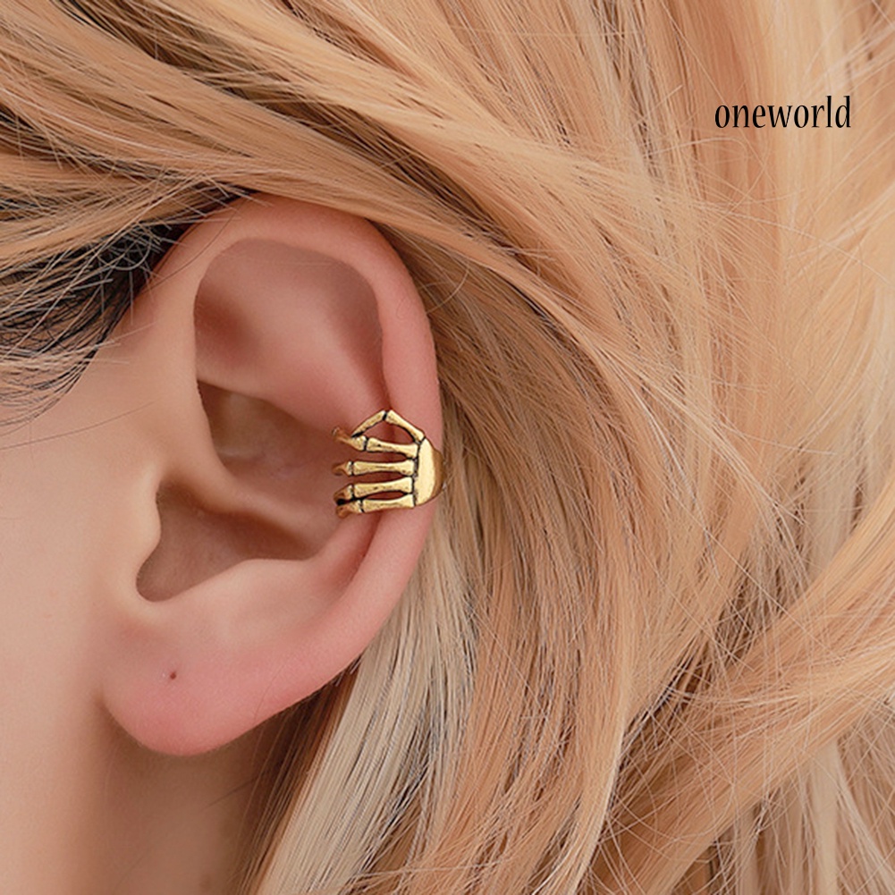 OW@ 1Pc Women Skull Hand Ear Cuff Clip On Cartilage Earrings Non-piercing Jewelry