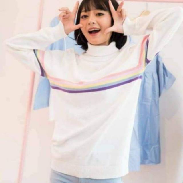 ATASAN RAJUT WANITA KERAH TINGGI /SWEATER RAJUT WANITA TURTLENCK RAINBOW PREMIUM