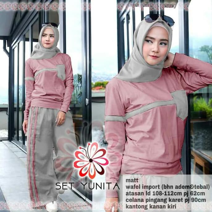 Set Yunita Dusty Hijab 0152 RJH Baju Gamis Wanita Muslim
