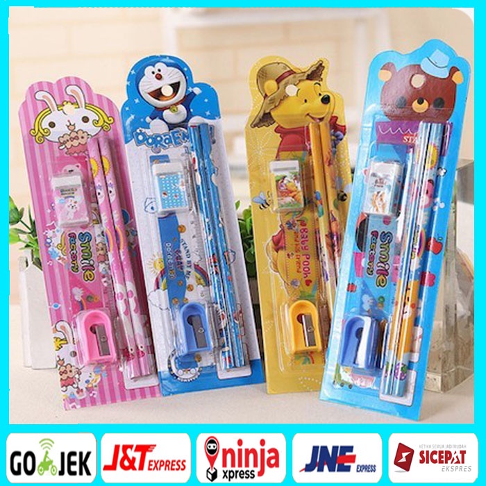 

BBS Mini Stationary Set 5in1 Set Alat Tulis Sekolah 5 in 1 Pensil Set Karakter Kartun paket alat tulis