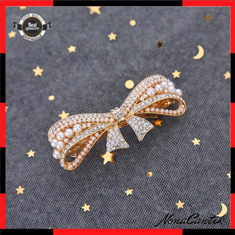 Jepit Penjepit Rambut Korea Otomatis 6.5cm Mutiara Motif Pita Jedai Besi Elegan Alloy Dewasa Unik Lucu