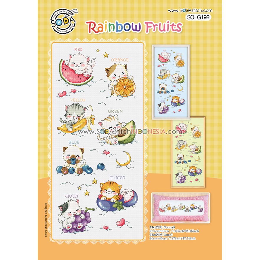 Paket DIY Craft Sulam Kristik Strimin Sodastitch SO-G192 Rainbow Fruits Kucing Cat Buah